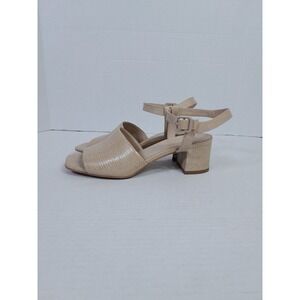 Everlane Sandals Womens Size 6.5 Beige Cream Ankle Strap Block Heel Lizard Print